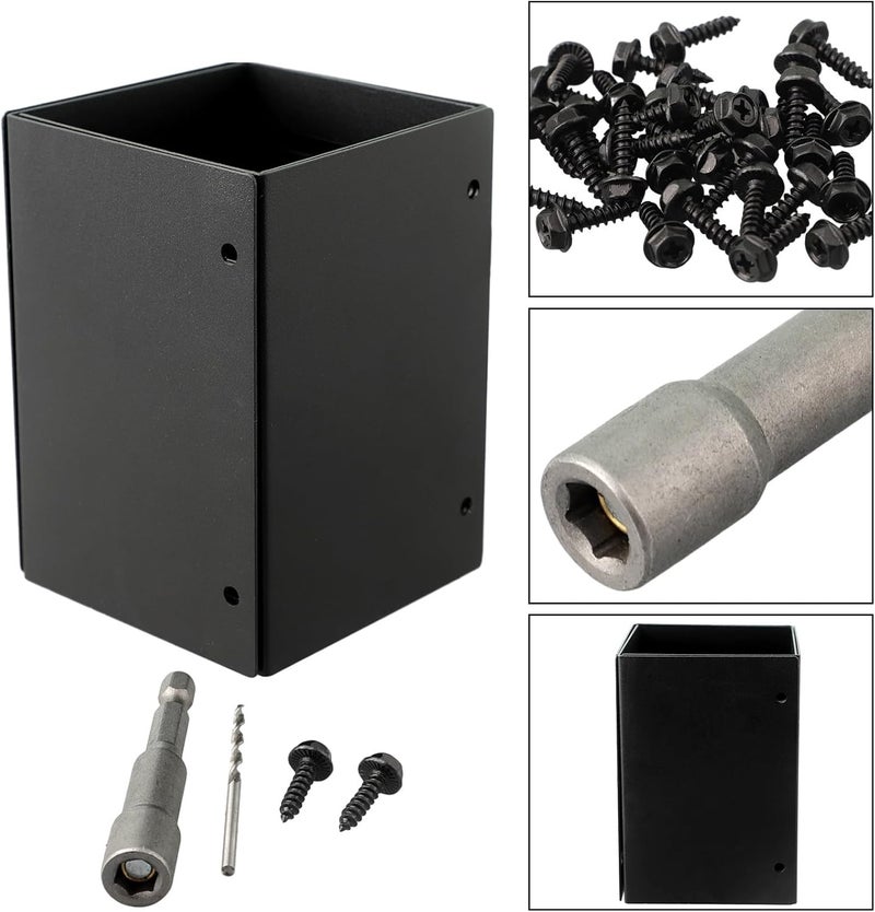 AMUSCHAT 4pcs Adjustable Fence Post Protector, (Range 3.3"-6"), 304 Stainless Steel Post Sleeve, Outdoor Post Base Wrap Cover, Protect Mailbox, Wooden Fence, Deck Railing from Lawnmower and Rain Damage - Image 3